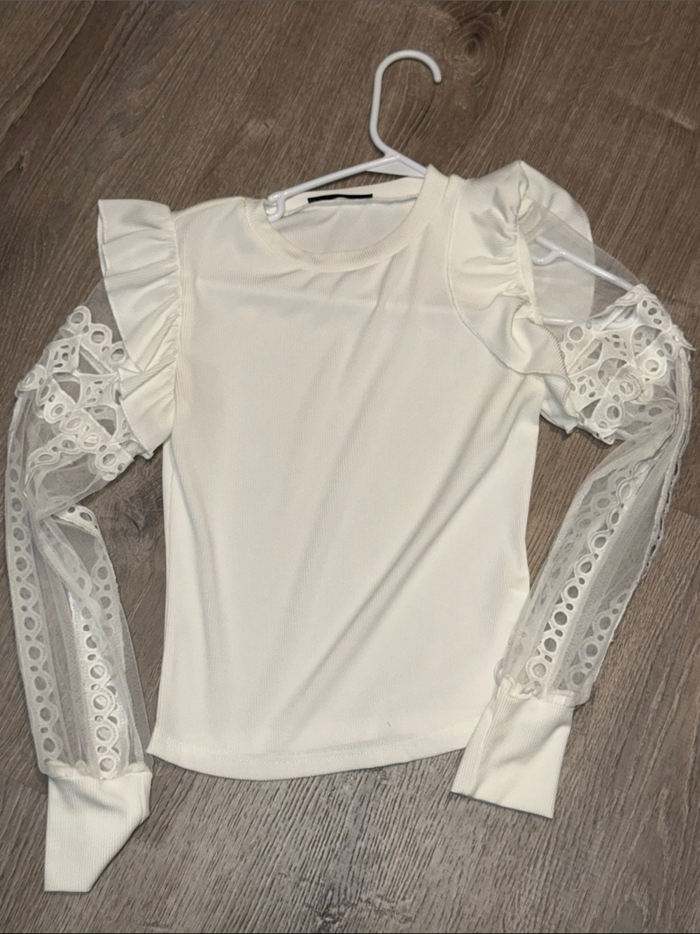 Women's Cream Lace Sleeve Ruffle Top
